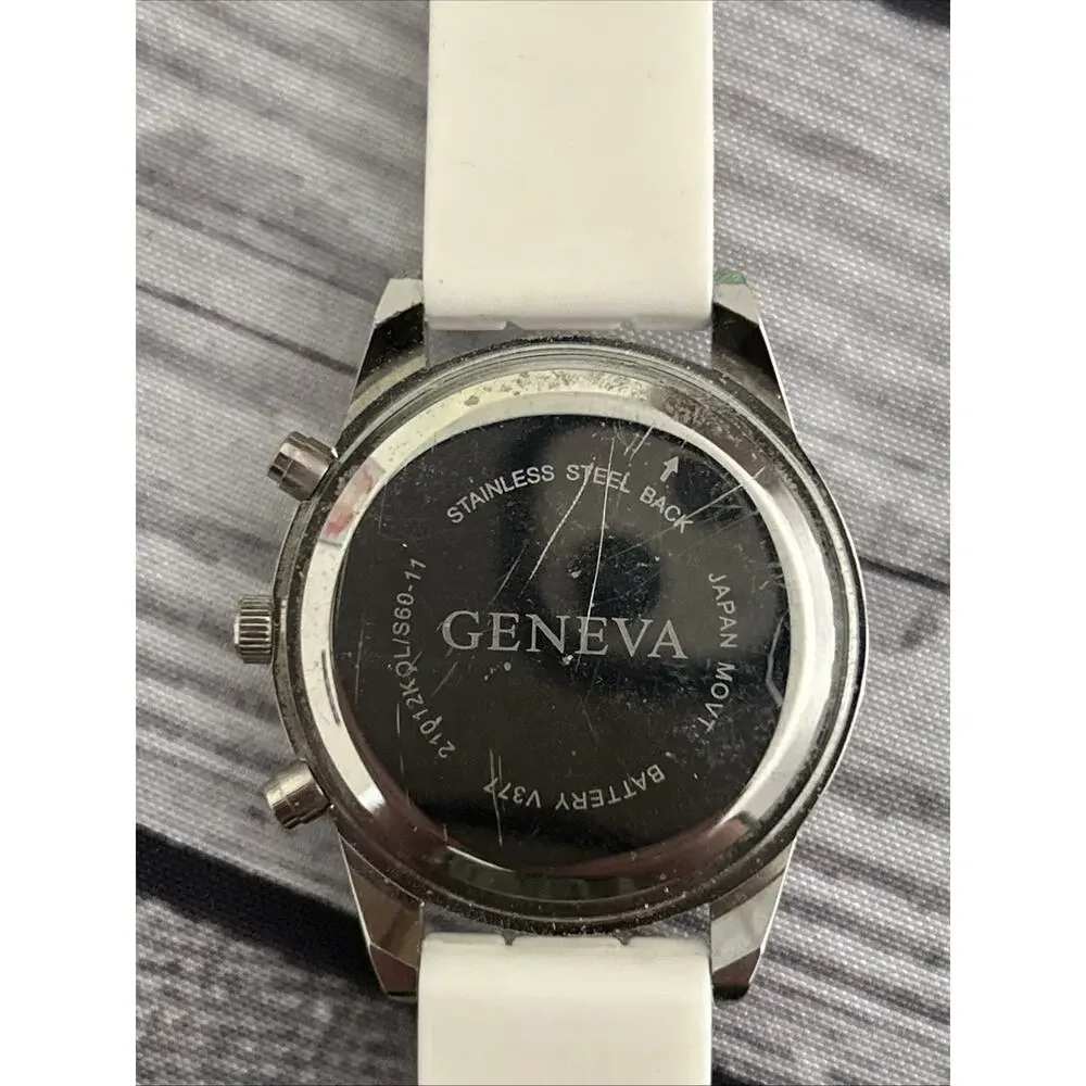 Geneva Silver Tone White Band Women’s Quartz Watch